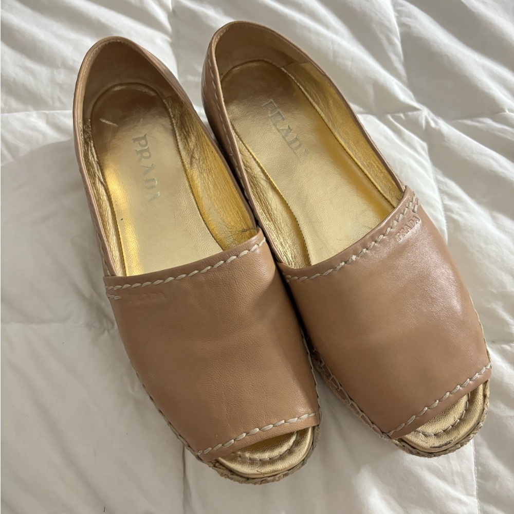 Prada Tan leather platform sandals